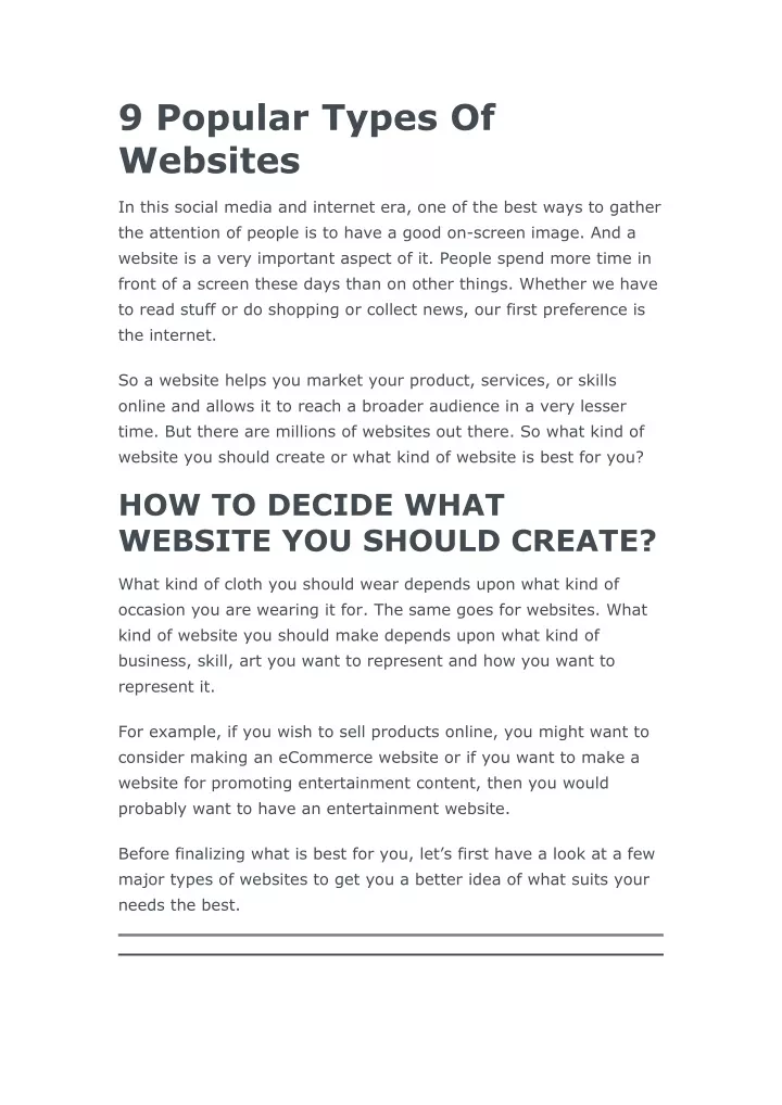 9 popular types of websites