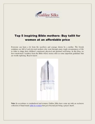 Top 5 inspiring Bible mothers- Buy tallit for women at an affordable price