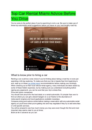 R-1 Top Car Rental Miami Advice Before You Drive