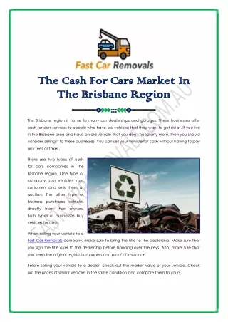The Cash For Cars Market In The Brisbane