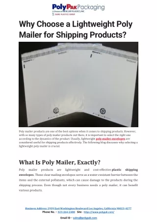 Why Choose a Lightweight Poly Mailer for Shipping Products?