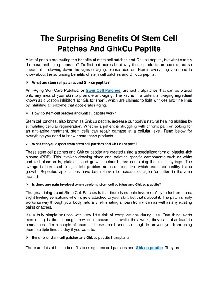 the surprising benefits of stem cell patches