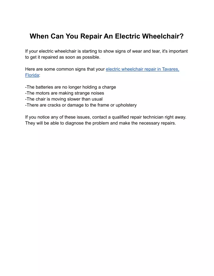 when can you repair an electric wheelchair