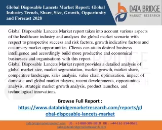 Global Disposable Lancets Market Size Anticipated to Observe Growth at a Steady