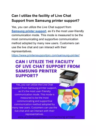 Can I utilize the facility of Live Chat Support from Samsung printer support