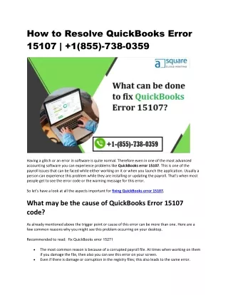 how to resolve quickbooks error 15107