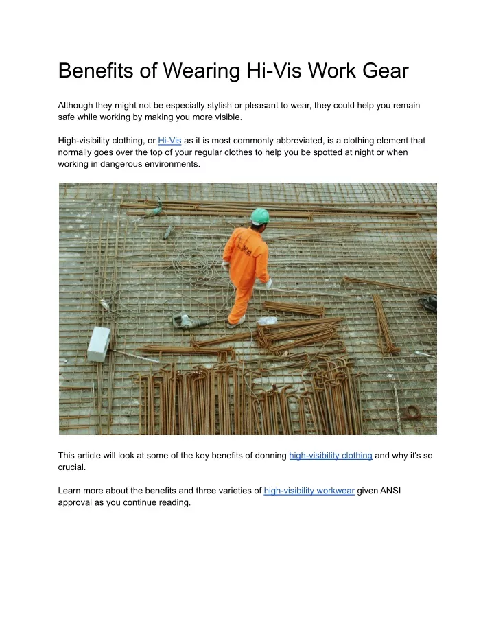 benefits of wearing hi vis work gear