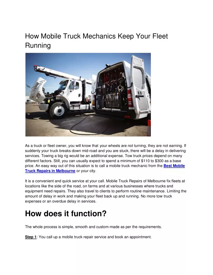 how mobile truck mechanics keep your fleet running