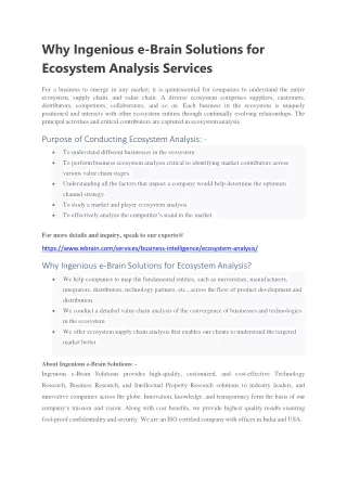 why ingenious e brain solutions for ecosystem analysis services