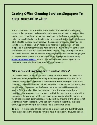 Getting Office Cleaning Services Singapore To Keep Your Office Clean