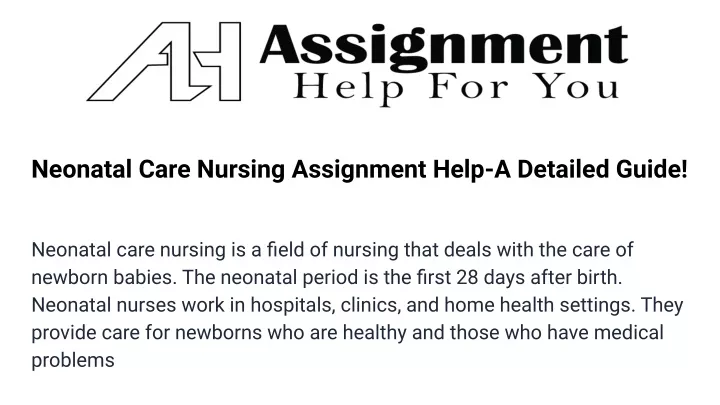 neonatal care nursing assignment help a detailed