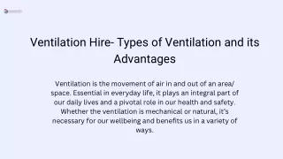 Ventilation Hire- Types of Ventilation and Its Advantages