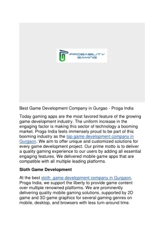 best game development company in gurgao proga