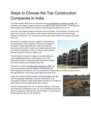 Steps to Choose the Top Construction Companies in India
