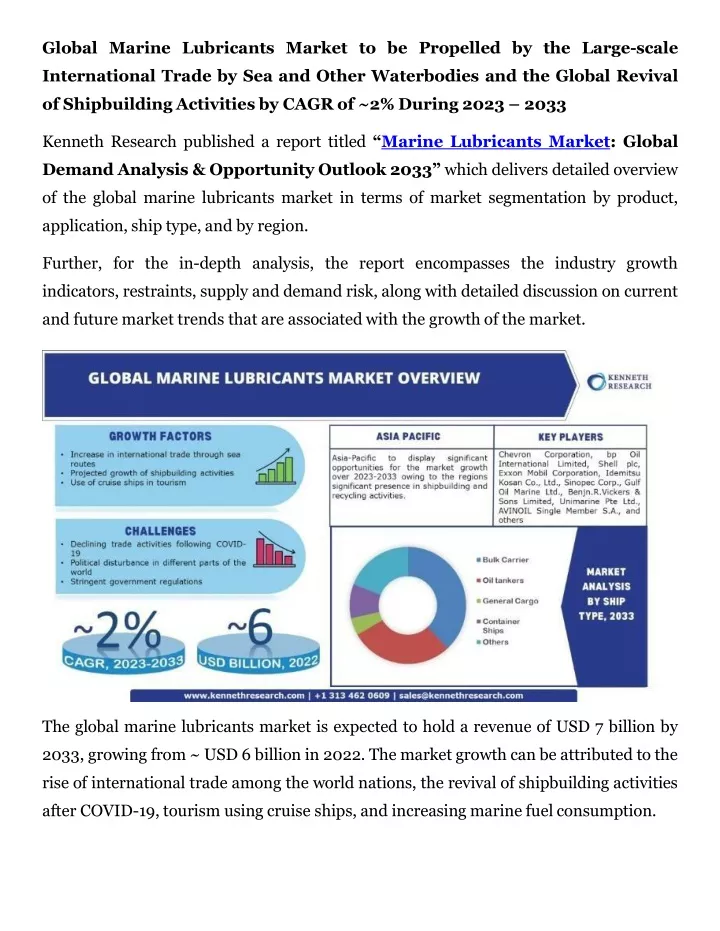 global marine lubricants market to be propelled