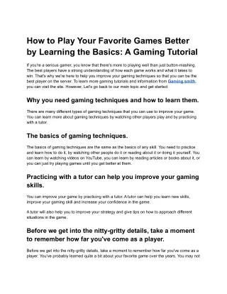 How to Play Your Favorite Games Better by Learning the Basics A Gaming Tutorial