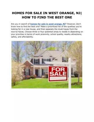 Homes for sale in west orange, NJ | How to find the best one