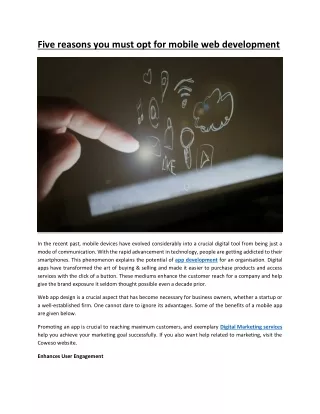 Five reasons you must opt for mobile web development