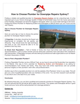How to Choose Plumber for Downpipe Repairs Sydney