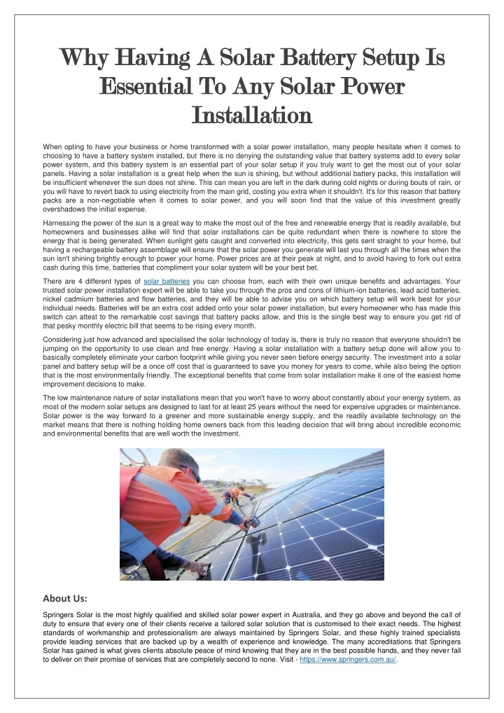 why why having a solar battery setup is having