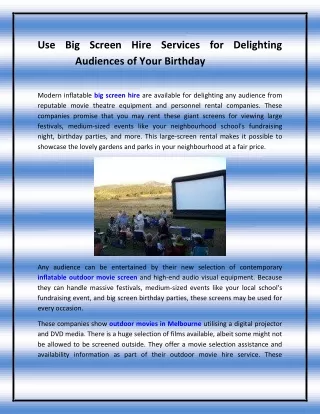 Use Big Screen Hire Services for Delighting Audiences of Your Birthday