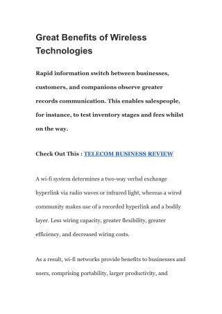 great benefits of wireless technologies