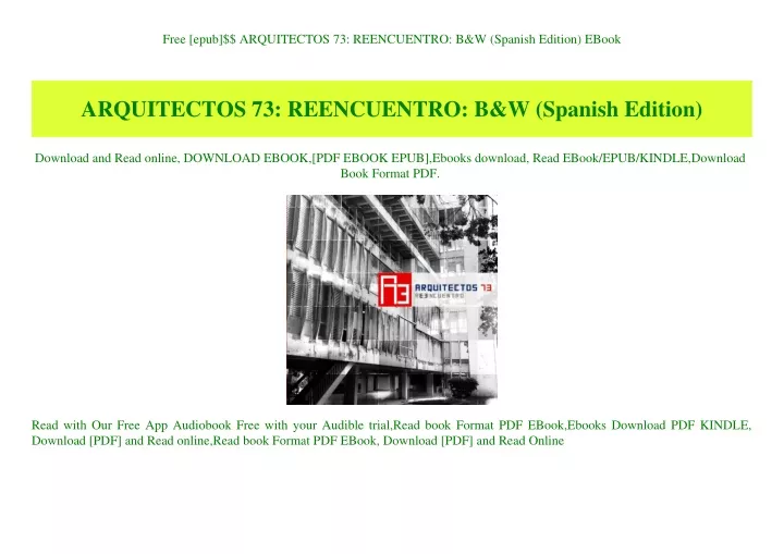 free epub arquitectos 73 reencuentro b w spanish