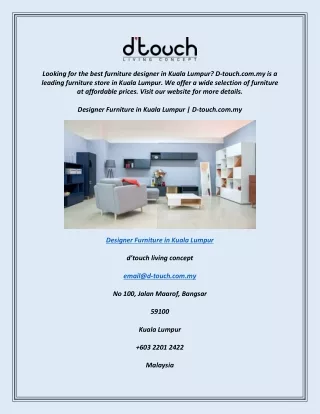 Designer Furniture in Kuala Lumpur  D-touch.com.my