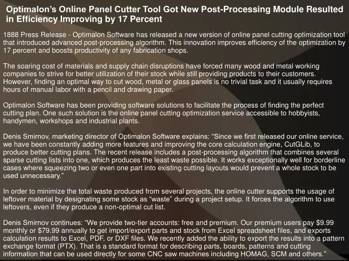 optimalon s online panel cutter tool got new post