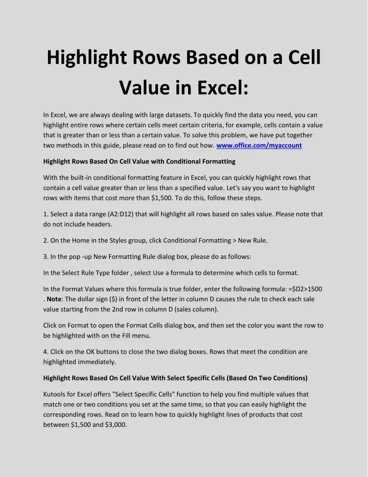highlight rows based on a cell value in excel