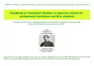 (EBOOK Handbook of Translation Studies A reference volume for professional translators and M.A. students Free Book