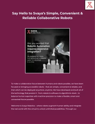 Say Hello to Svaya’s Simple, Convenient & Reliable Collaborative Robots  (1)