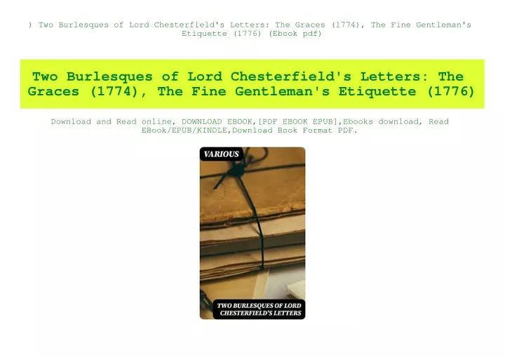 two burlesques of lord chesterfield s letters