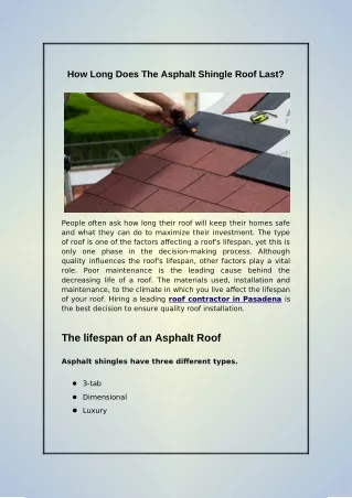 The Expected Lifespan of a Shingle Roof