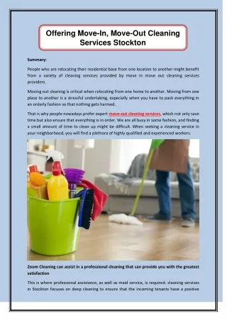Offering Move-In, Move-Out Cleaning Services Stockton