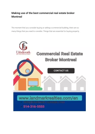 Making use of the best commercial real estate broker Montreal