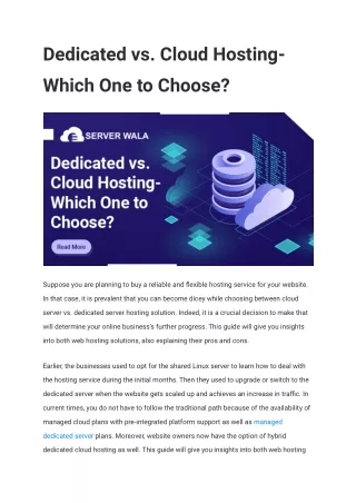 dedicated vs cloud hosting