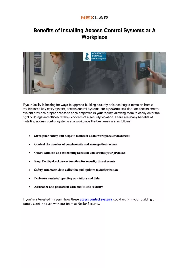 benefits of installing access control systems