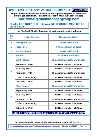 d133 demo of railway welding document kit price