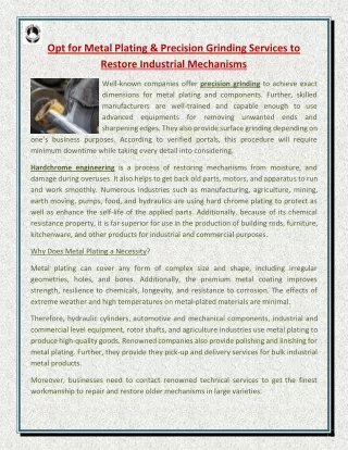 opt for metal plating precision grinding services