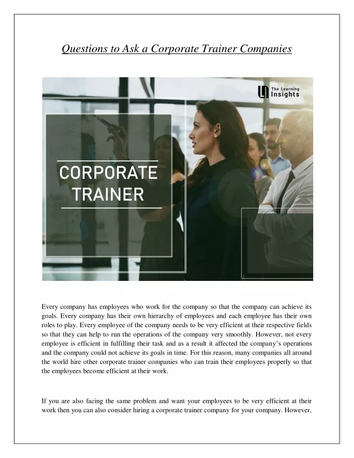 questions to ask a corporate trainer companies