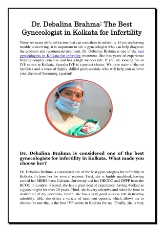 Dr. Debalina Brahma The Best Gynecologist in Kolkata for Infertility