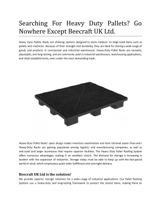 Searching For Heavy Duty Pallets_ Go Nowhere Except Beecraft UK Ltd. .docx