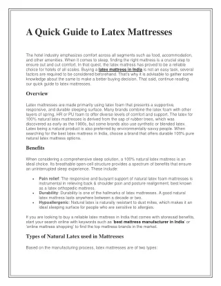 A Quick Guide to Latex Mattresses