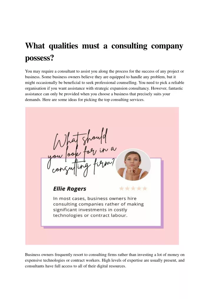 what qualities must a consulting company possess