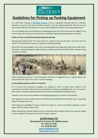 guidelines for picking up packing equipment
