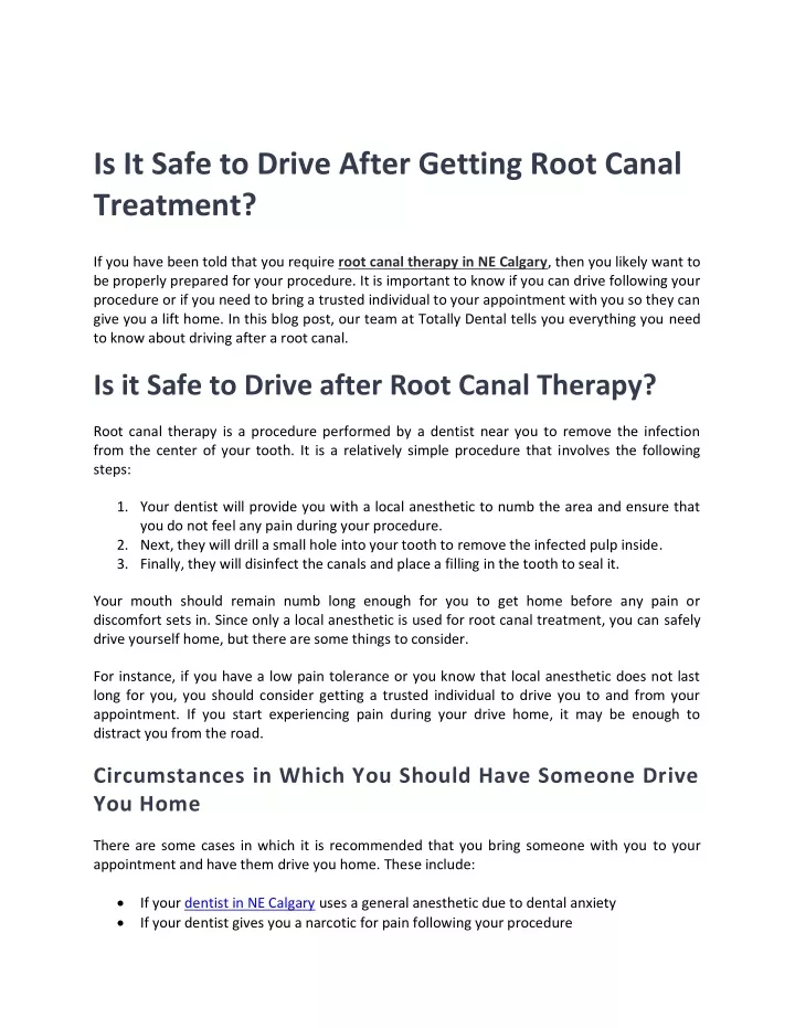 is it safe to drive after getting root canal