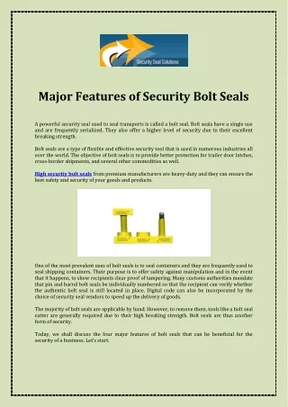 major features of security bolt seals