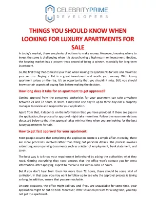 THINGS YOU SHOULD KNOW WHEN LOOKING FOR LUXURY APARTMENTS FOR SALE