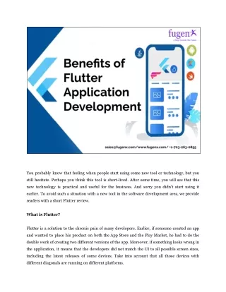 Benefits of  Flutter Application Development